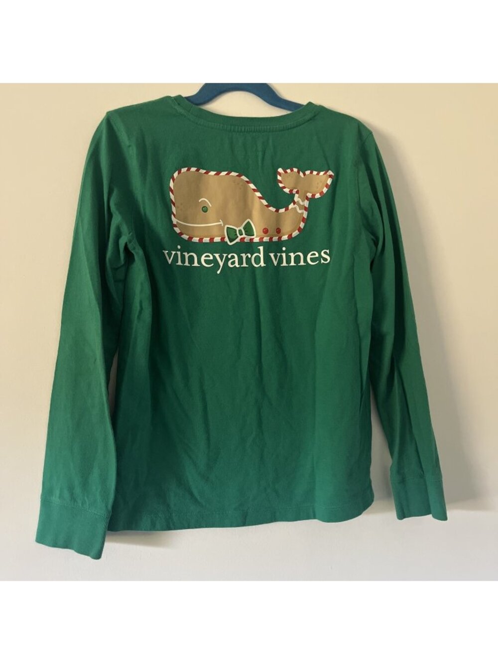 Vineyard Vines Girls Green Long Sleeve Shirt medium 10-12 whale gingerbread